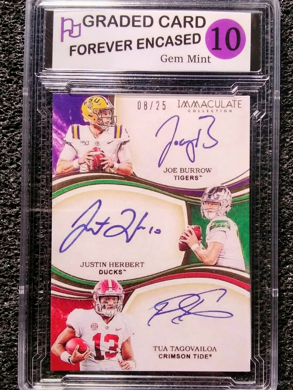 Joe Burrow, Justin Herbert, Tua Tagovailoa 3x Autograph Football Rookie Card Gem